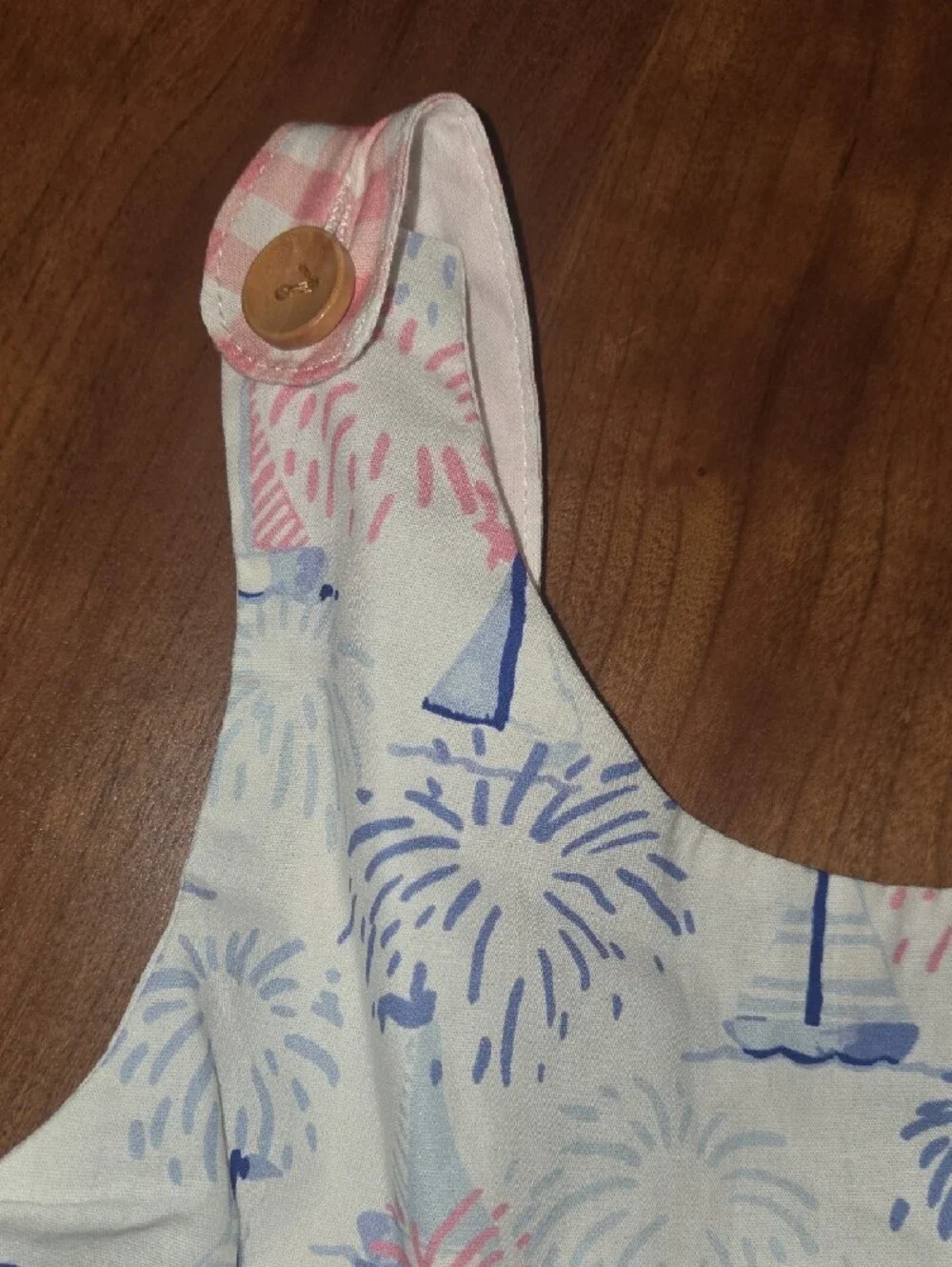 SweetHoney Pink and Blue Fireworks Print Sundress with Gingham Ruffle